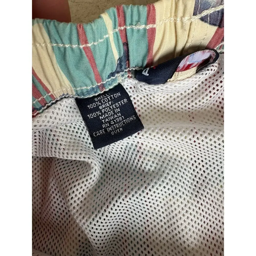 Vintage Polo Sport Ralph Lauren Plaid Swim Trunks Board Shorts Mens Large Shark